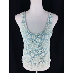 Topshop Womens Lace Floral Tank Top 6 US 10 UK Blue Lace Open‎ Knit Back Crochet